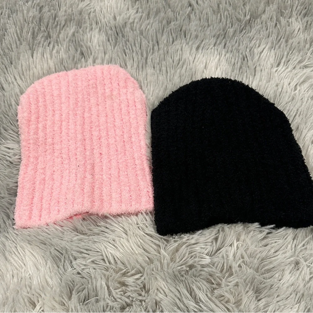 Cozy Pink and Black Kids Beanie Set